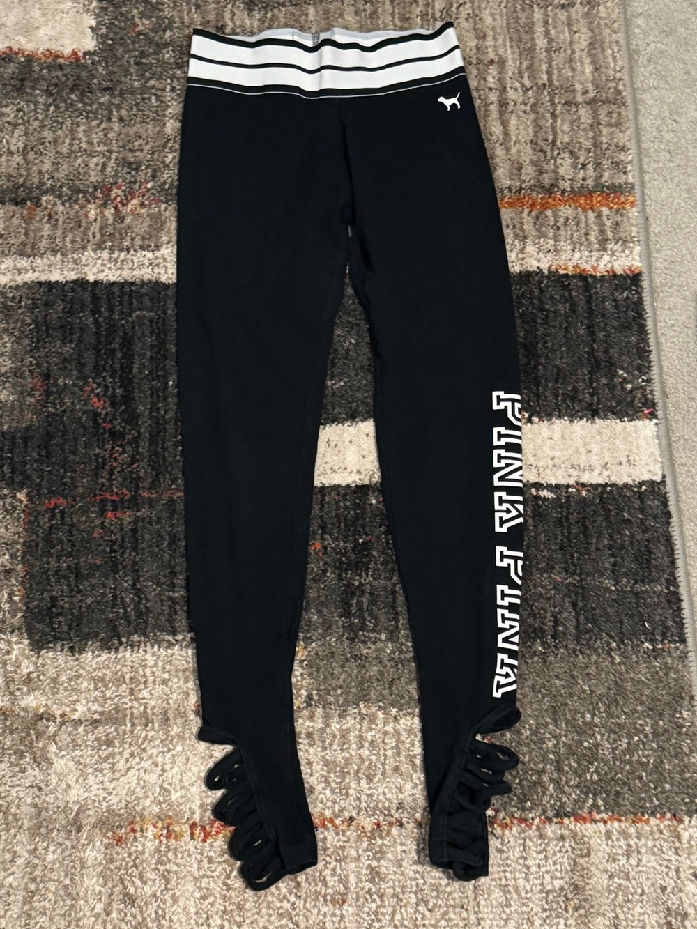 Victoria’s Secret PINK Black Yoga Leggings XS Foldover Waist Logo Y2K
